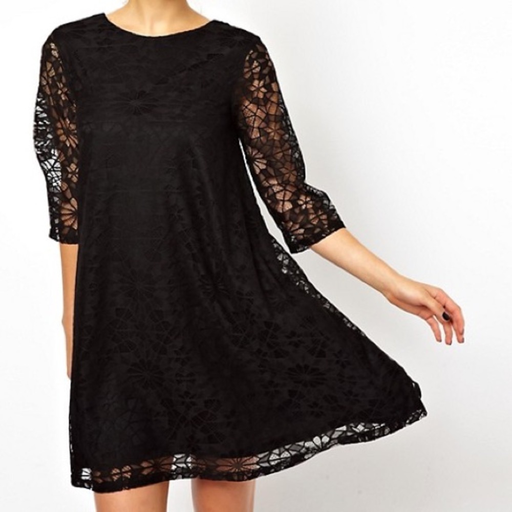 ASOS Swing Dress In Lace With Half Sleeve- 0P